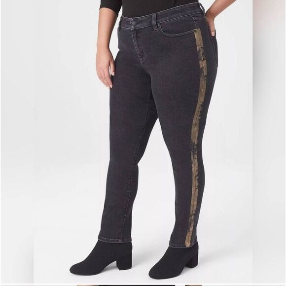 Lane Bryant Women's Plus Straight Leg Jean with Gold Foil Strap Size 22 - Picture 1 of 9